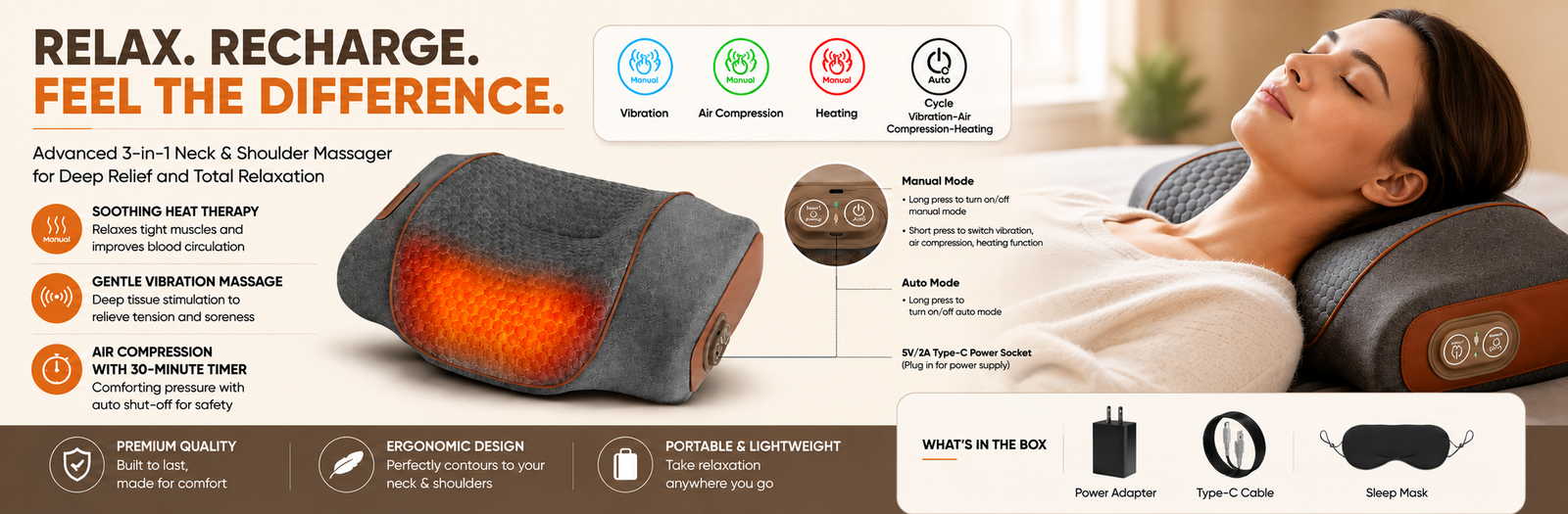 ReliefPro 3-in-1 neck and shoulder massager